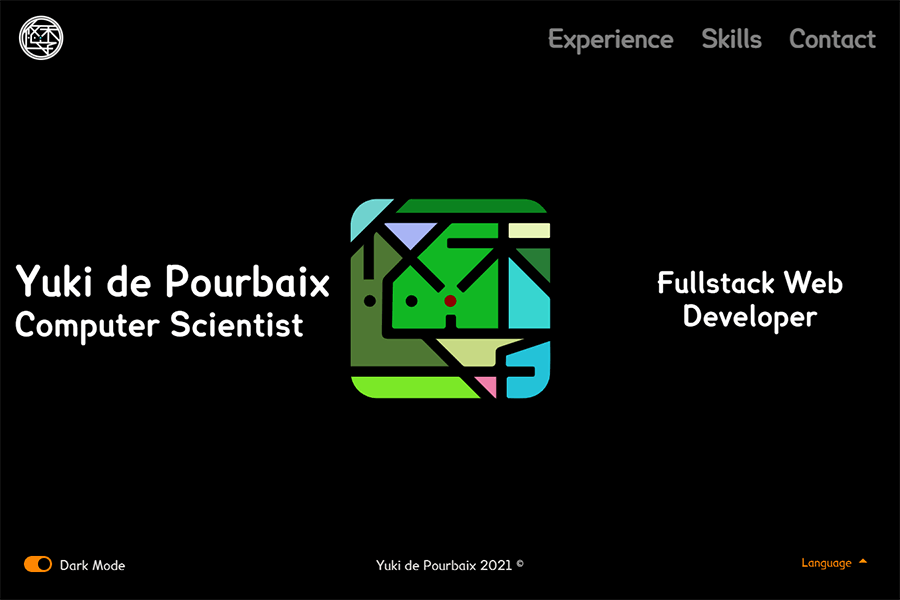 Yuki portfolio site with colour-changing centre logo.