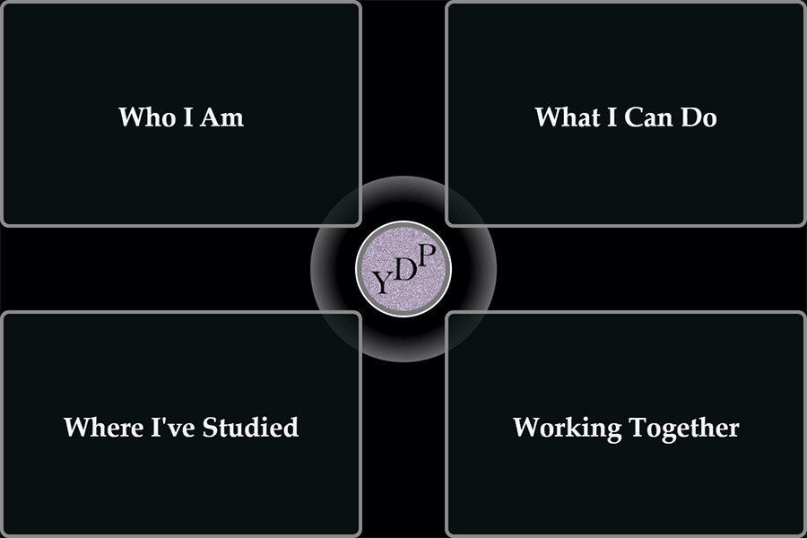 Yuki portfolio site with pink centre logo.